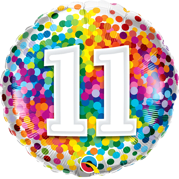 18" Age 11 Rainbow Confetti Foil Balloon