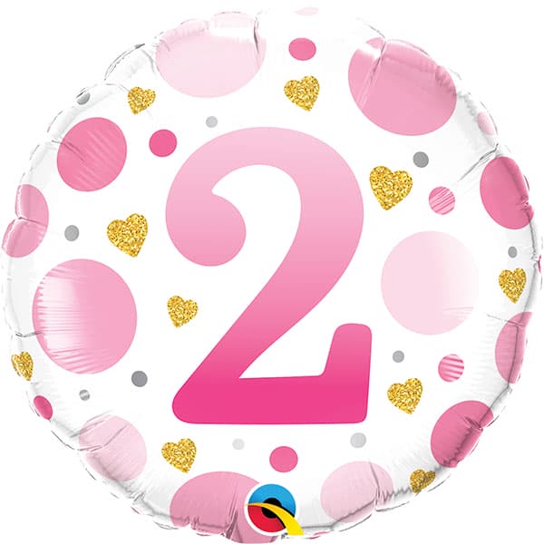 18" Age 2 Pink Dots Birthday Foil Balloon