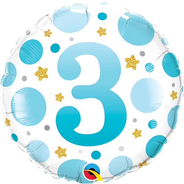 18" Age 3 Blue Dots Birthday Foil Balloon