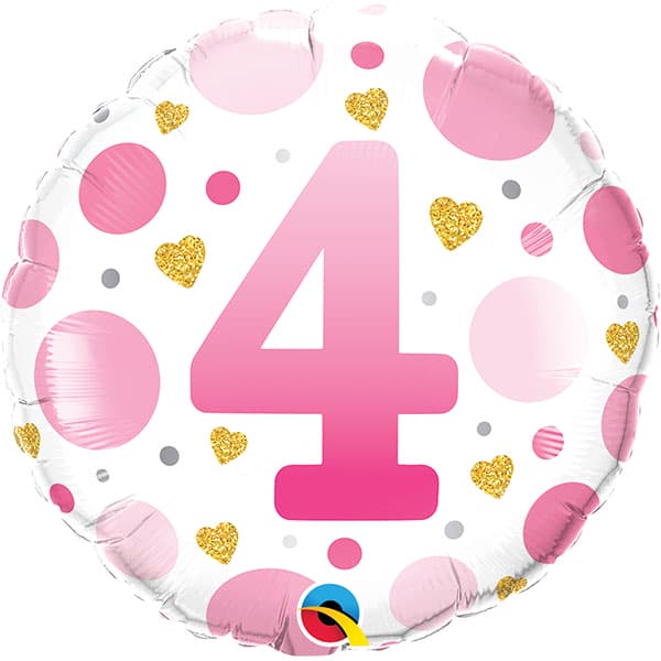 18" Age 4 Pink Dots Birthday Foil Balloon
