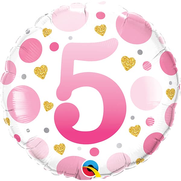 18" Age 5 Pink Dots Birthday Foil Balloon