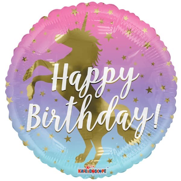 18" Golden Unicorn Birthday Foil Balloons
