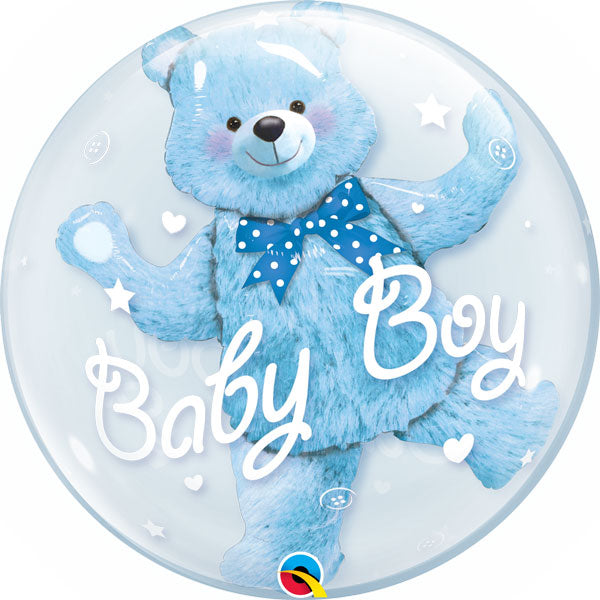 24" Baby Boy Bear Double Bubble Balloon