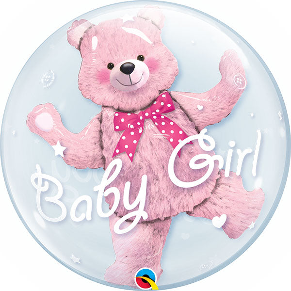 24" Baby Girl Bear Double Bubble Balloon