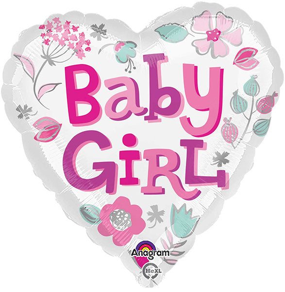 18" Baby Girl Hearts Foil Balloon