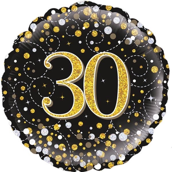 18" 30th Black Sparkling Fizz Foil Balloon