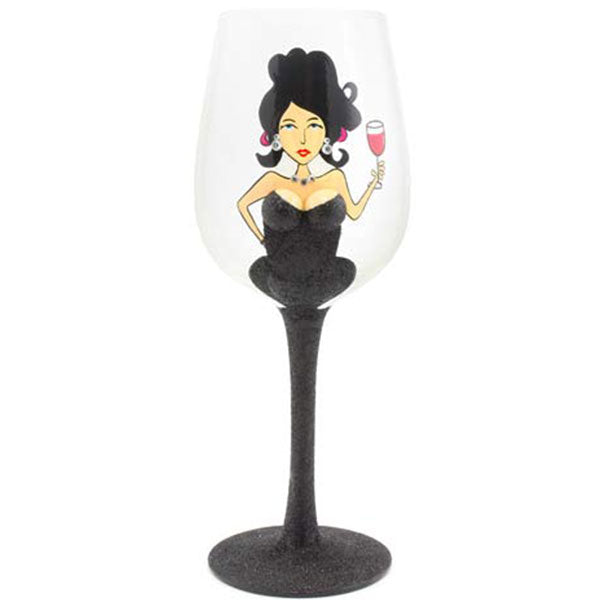 Black Glitter Lady Wine Glass