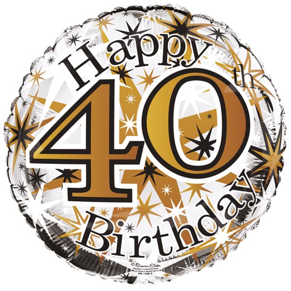 18" 40th Happy Birthday Bursts Foil Balloon