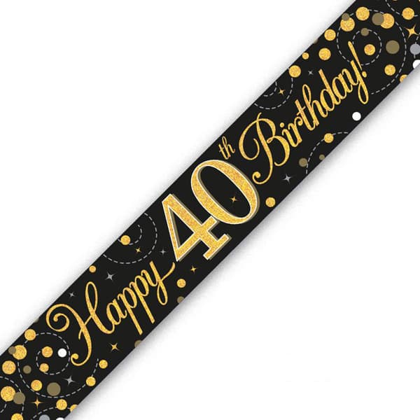 Happy 40th Birthday Black Sparkling Fizz Banner