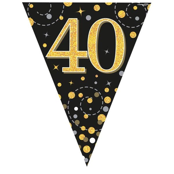 Happy 40th Birthday Black Sparkling Fizz Bunting