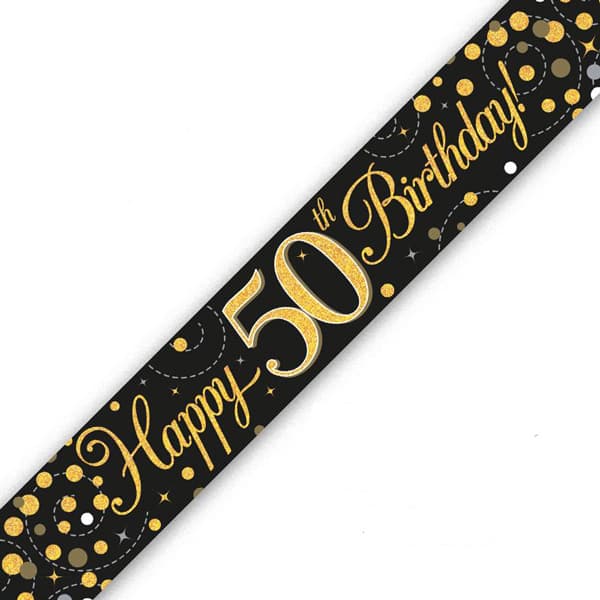 Happy 50th Birthday Black Sparkling Fizz Banner