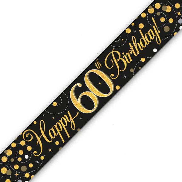 Happy 60th Birthday Black Sparkling Fizz Banner