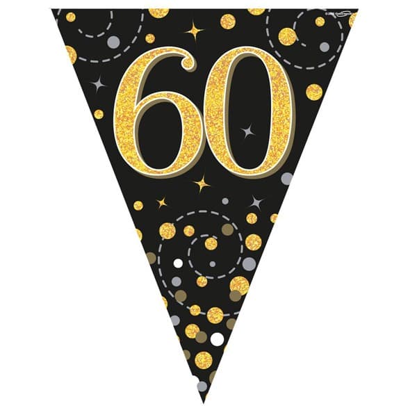 Happy 60th Birthday Black Sparkling Fizz Bunting