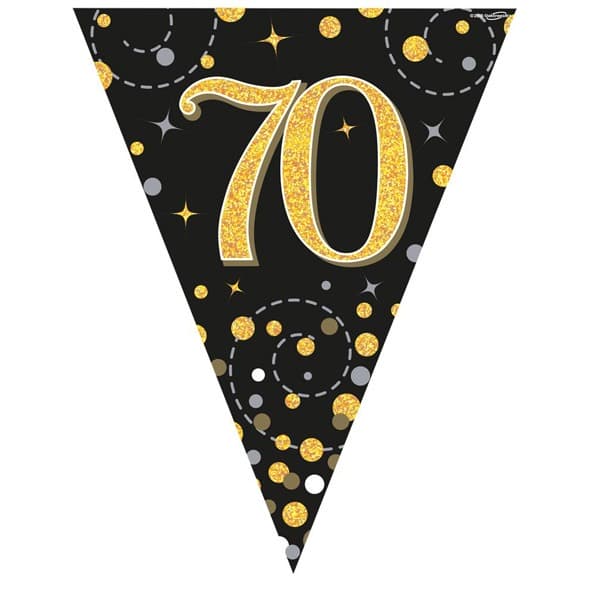 Happy 70th Birthday Black Sparkling Fizz Bunting