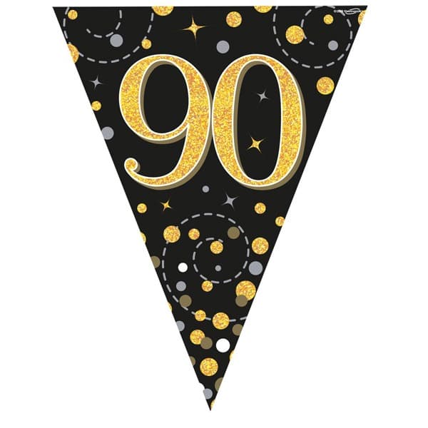 Happy 90th Birthday Black Sparkling Fizz Bunting