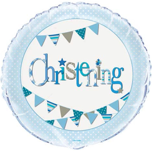 18" Christening Blue Bunting Foil Balloon