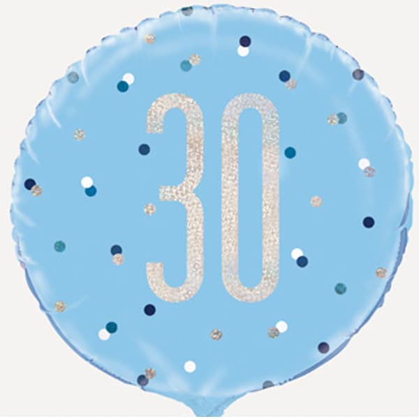 18" Blue Glitz Happy 30th Birthday Foil Balloon