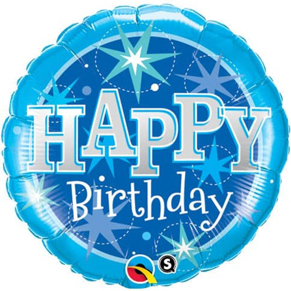 18" Happy Birthday Blue Sparkle Foil Balloon