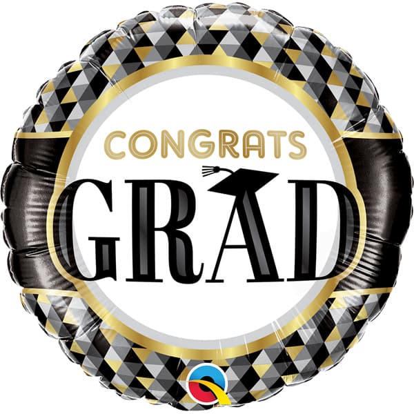 18" Congrats Grad Black & Gold Patterns Foil Balloon