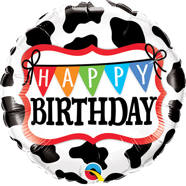 18" Holstein Cow Happy Birthday Foil Balloon