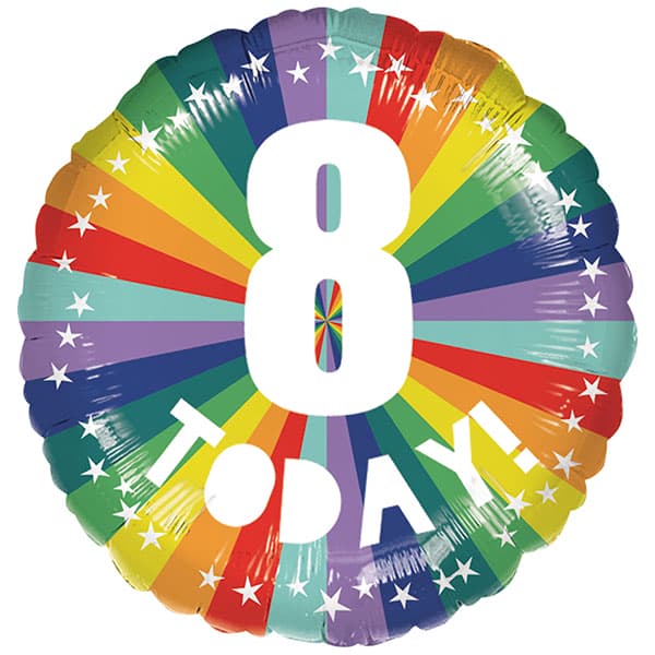 18" 8th Birthday Bright Rainbow Foil Balloon