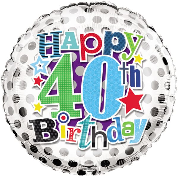 18" 40th Happy Birthday Stars Foil Balloon