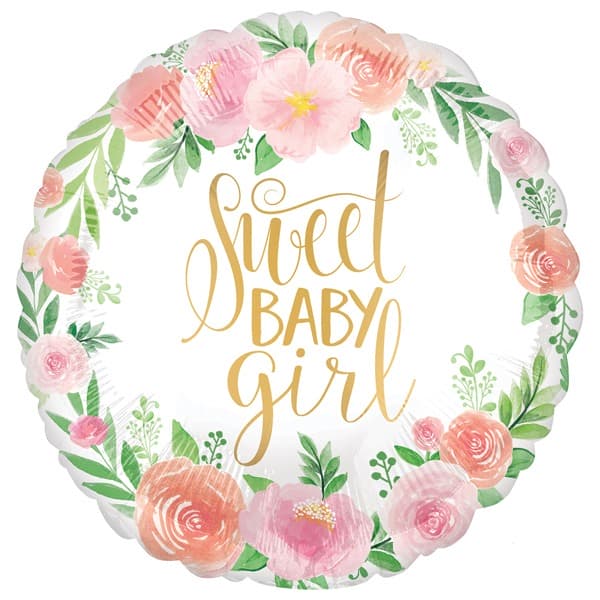 18" Floral Sweet Baby Girl Foil Balloon