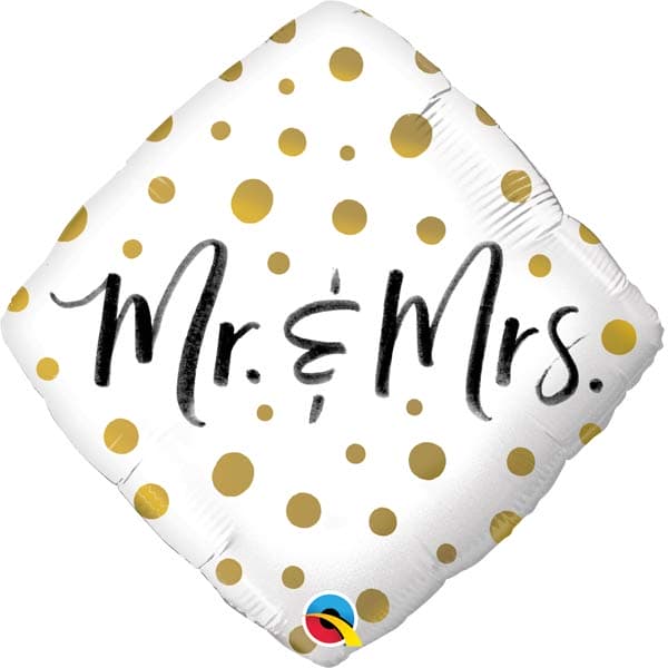 18" Mr & Mrs Golden Dots Foil Balloon