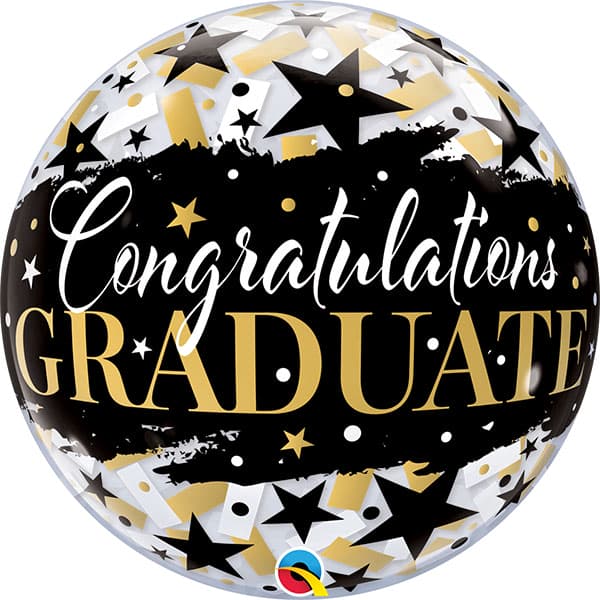 22" Graduate Black Stars Bubble Balloon