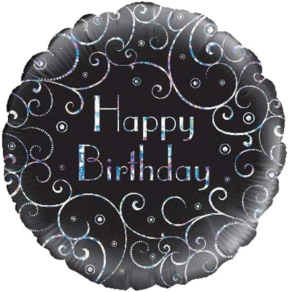 18" Happy Birthday Silver Swirls Foil Balloon