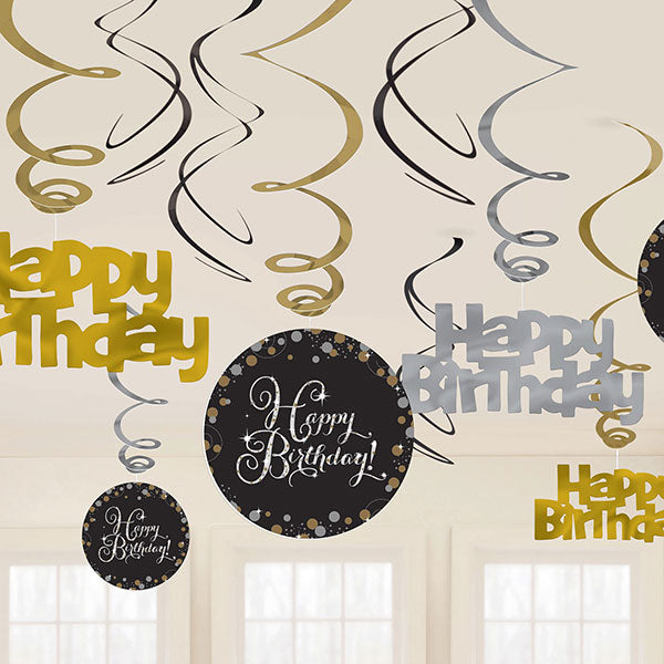 Gold Celebration Happy Birthday Swirl Decoration