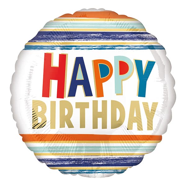 18" Stripes Happy Birthday Foil Balloon
