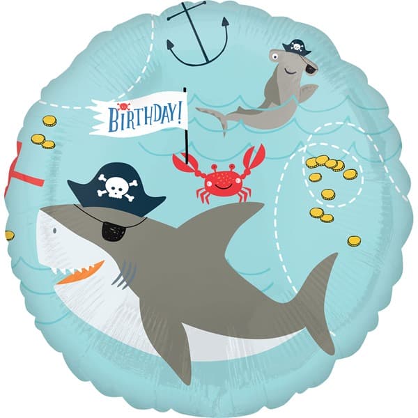 18" Birthday Ahoy Shark Foil Balloon