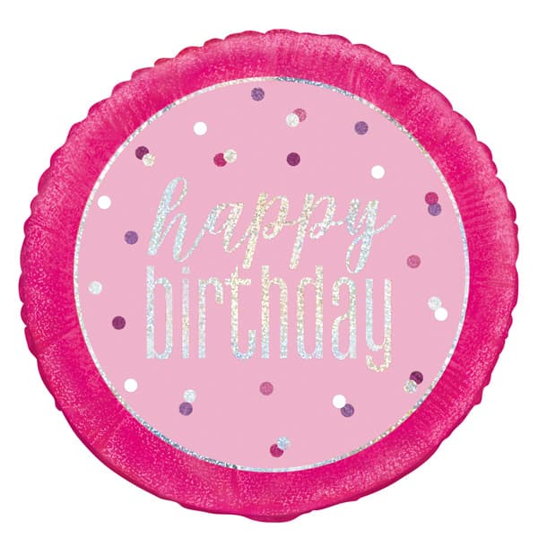 18" Pink & Silver Glitz Birthday Foil Balloon