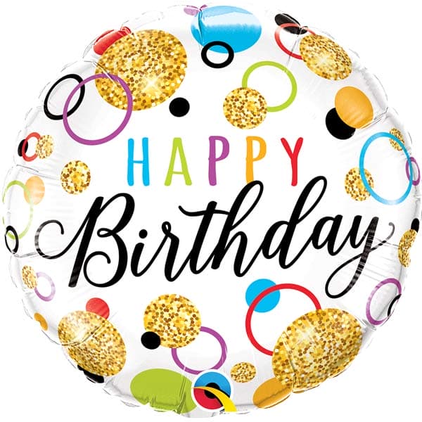 18" Happy Birthday Glitter Dots Foil Balloon
