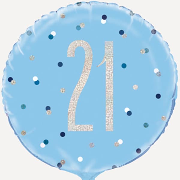 18" 21st Blue Glitz Happy 21st Birthday Foil Balloon
