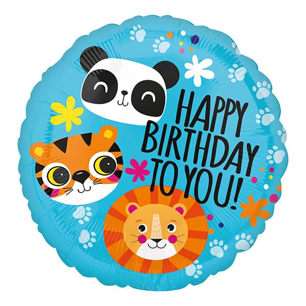 18" Lion Tiger And Pander Birthday Foil Balloon