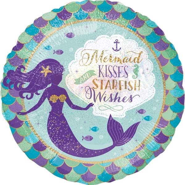 18" Mermaid Wishes & Kisses Foil Balloon