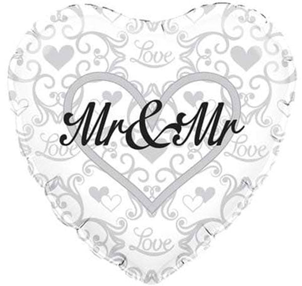 18" Mr & Mr Filigree Hearts Foil Balloon