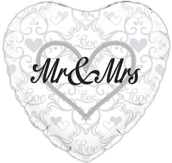 18" Mr & Mrs Filigree Hearts Foil Balloon