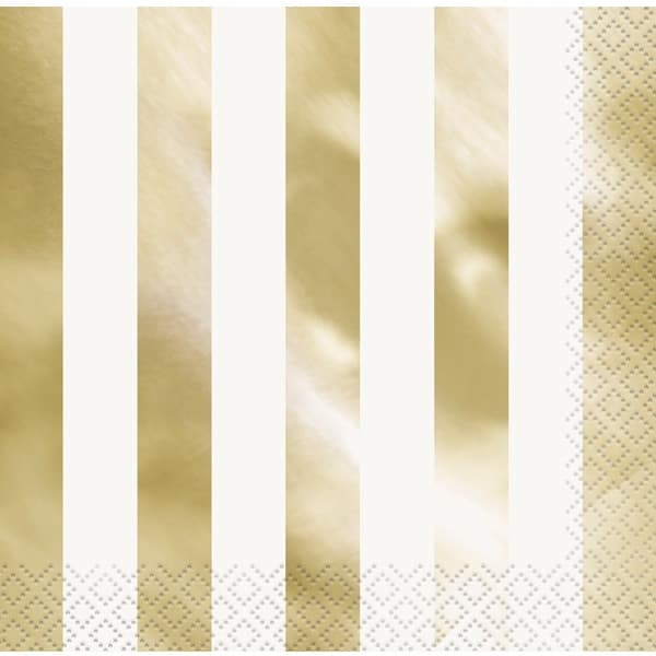 Metallic Gold Stripes Paper Napkins 16pk
