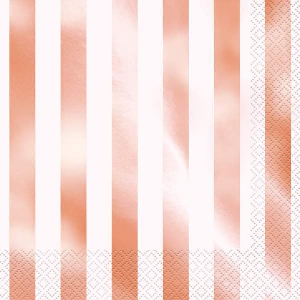 Metallic Rose Gold Stripes Paper Napkins 16pk