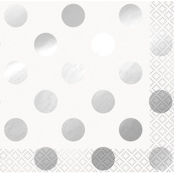 Metallic Silver Dots Paper Napkins 16pk