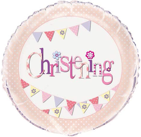 18" Christening Pink Bunting Foil Balloon