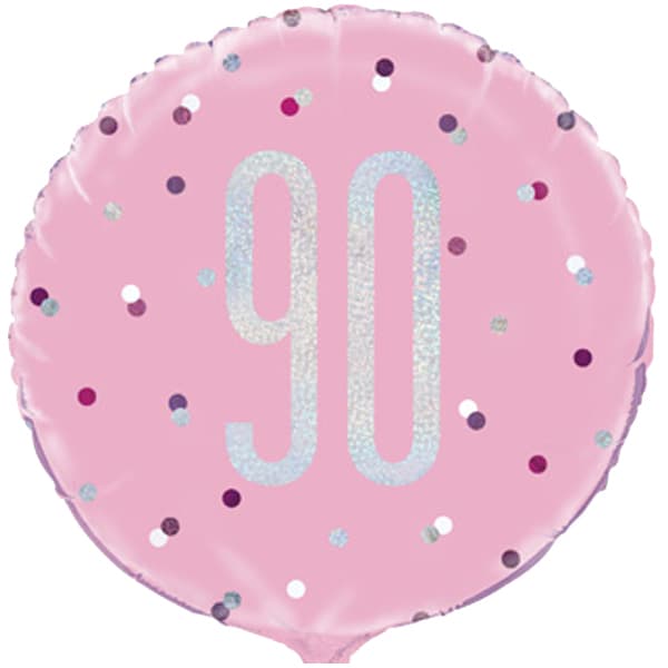 18" Pink Glitz Happy 90th Birthday Foil Balloon