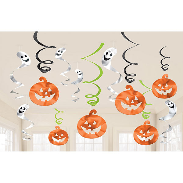 Pumpkin & Ghosts Swirl Decorations 12pk