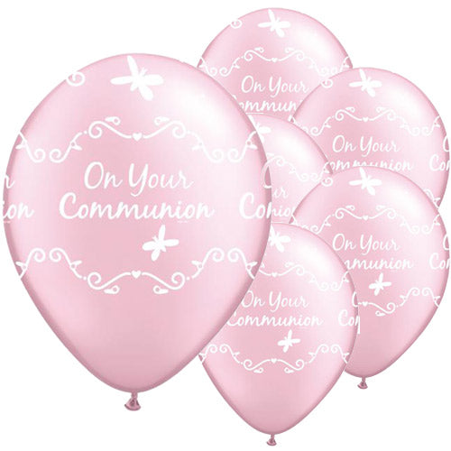 11" Communion Butterflies Pearl Pink Latex Balloons 25pk