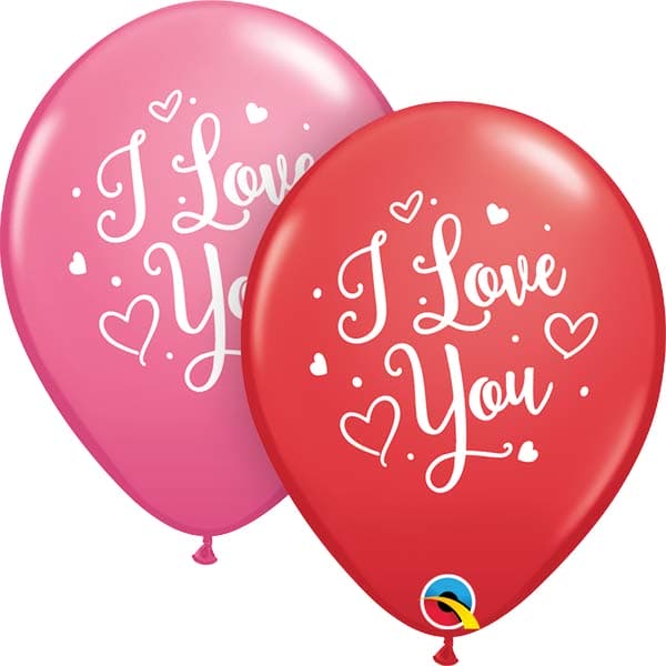 I Love You Hearts Script Latex Balloons 25pk