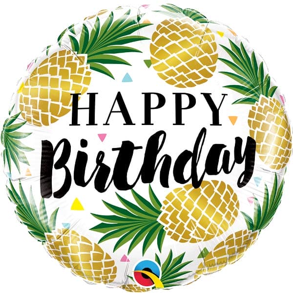 18" Happy Birthday Golden Pineapple Foil Balloon