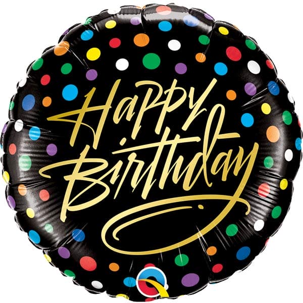 18" Gold Script Dots Happy Birthday Balloon